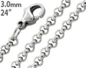 Stainless Steel 24" Round Rollo Chain Necklace 3.0 MM