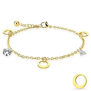 Stainless Steel 9"-10" Gold Ion Plated Moon and CZ Charm Ankle Bracelet