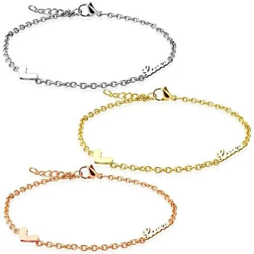Stainless Steel 9"-10" Heart "Love" Ankle Bracelet Anklet. Available in 3 Colors.