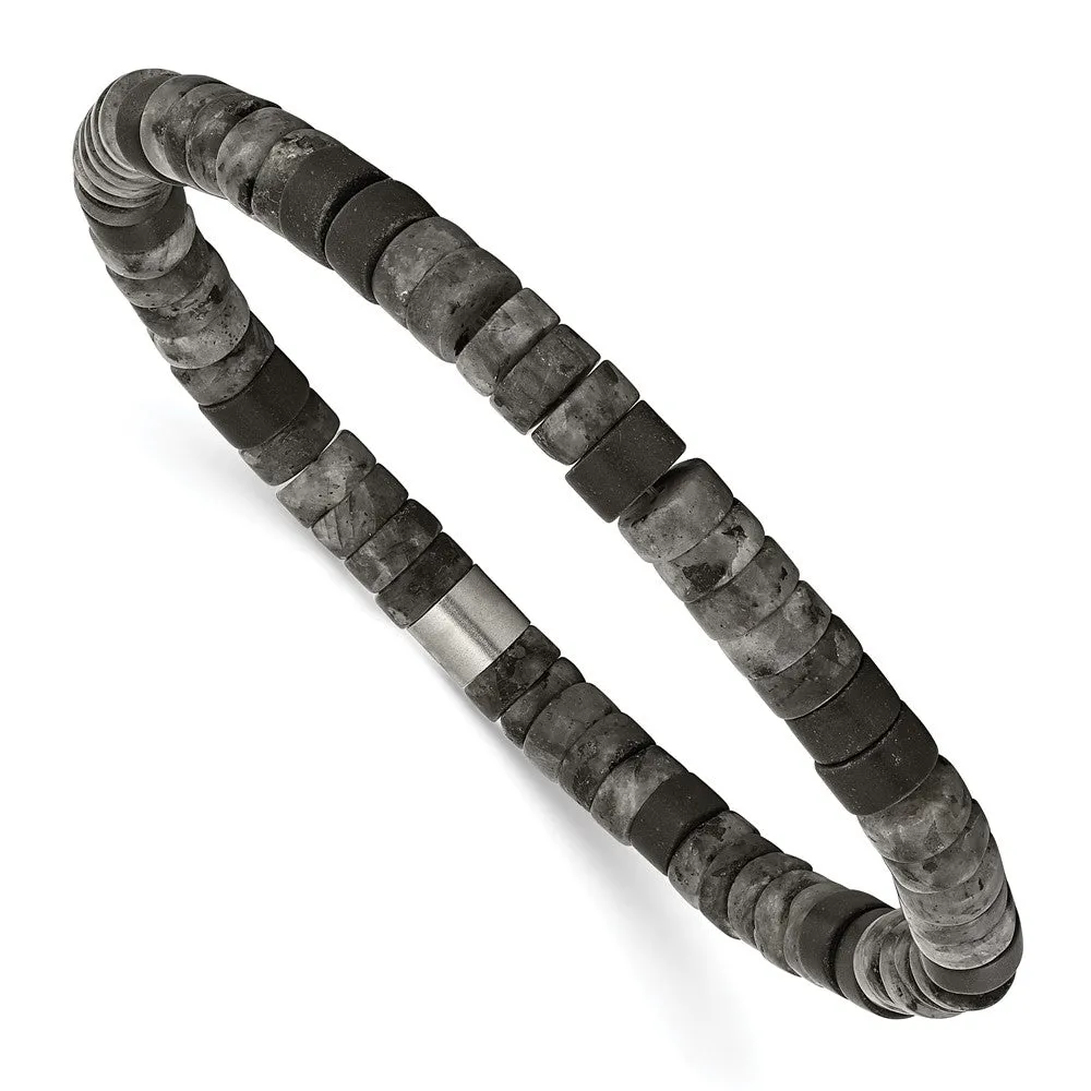 Stainless Steel Brushed Spectrolite/Black Agate Stretch Bracelet