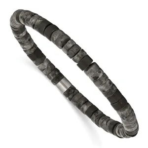 Stainless Steel Brushed Spectrolite/Black Agate Stretch Bracelet