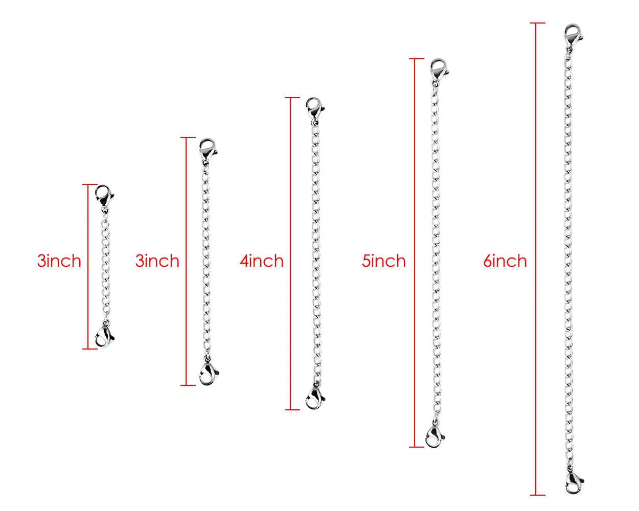 Stainless Steel Necklace Extenders Set of 5