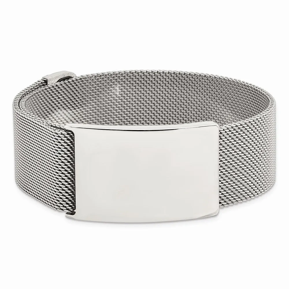 Stainless Steel Polished Mesh Adjustable ID Bracelet