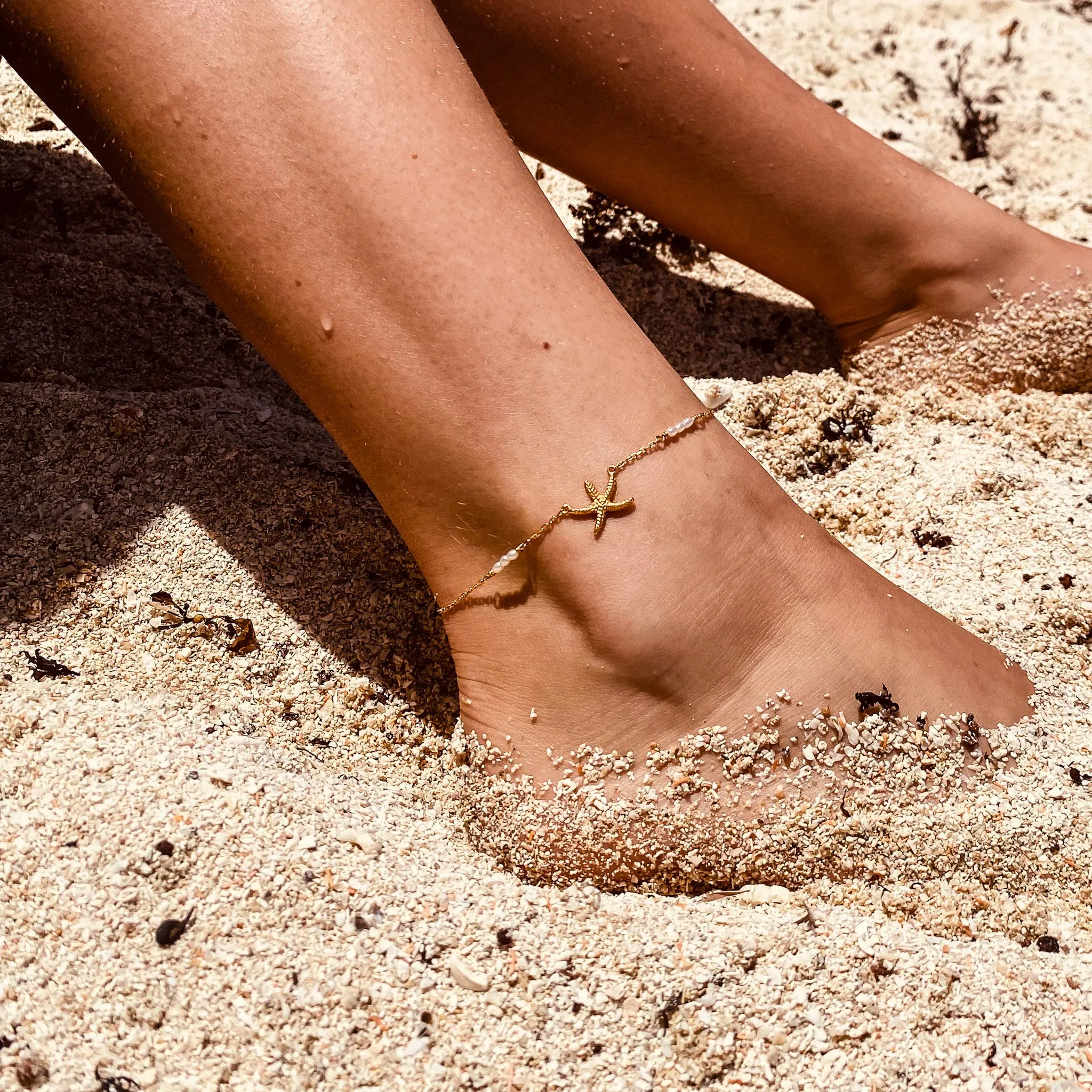 Starfish Pearl Anklet Gold