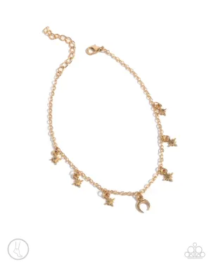 Stargazing Night - Gold - Moon and Star Charm Paparazzi Anklet