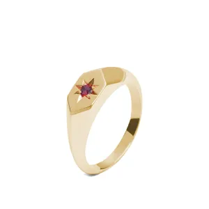 Starlight Ruby Birthstone 9ct Yellow Gold Signet Ring