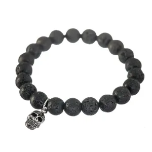 Steelx Lava Beads Bracelet with Stainless Steel Skull Charm