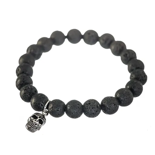 Steelx Lava Beads Bracelet with Stainless Steel Skull Charm