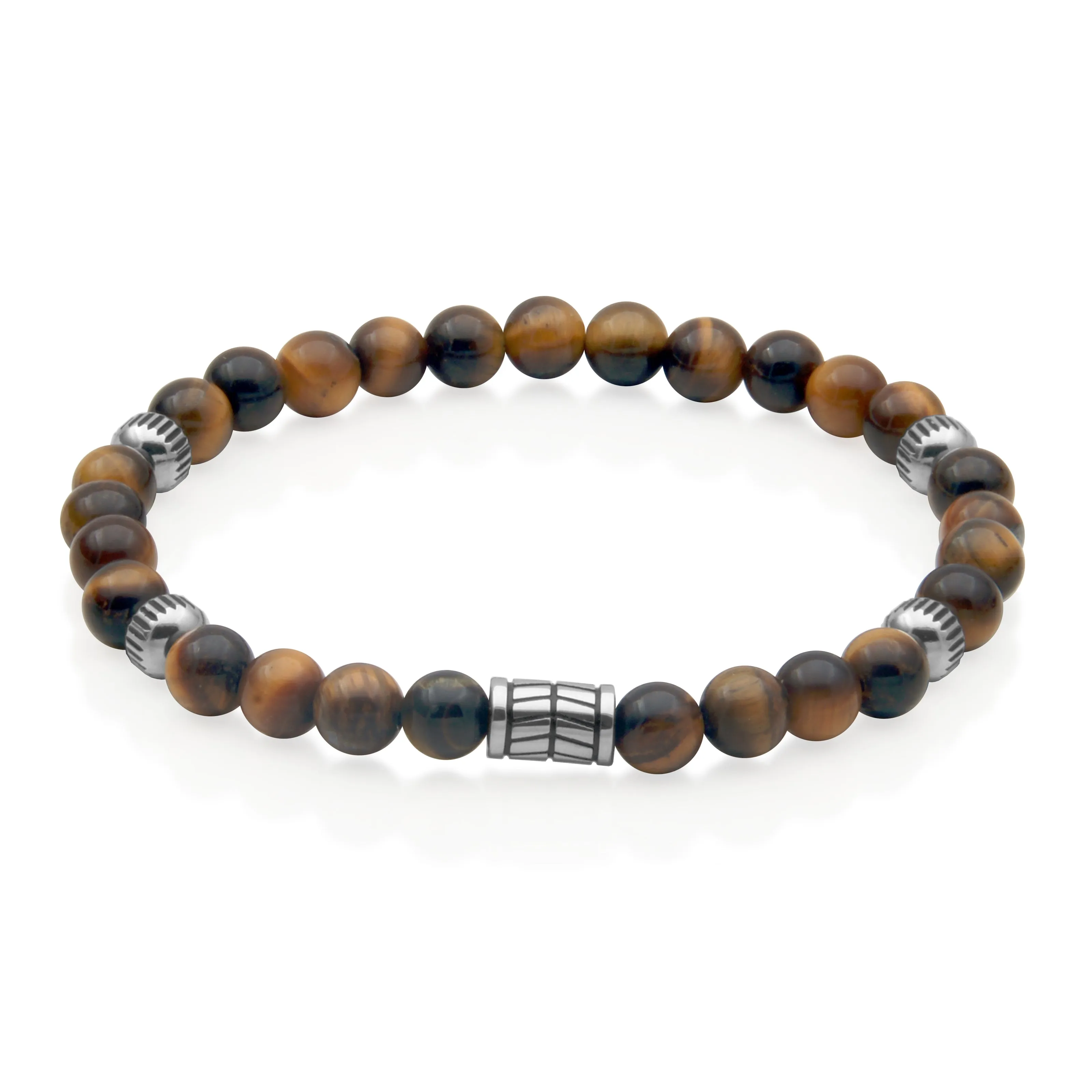 Steelx Tigers Eye with Stainless Steel Beaded Stretch Bracelet