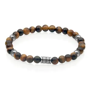 Steelx Tigers Eye with Stainless Steel Beaded Stretch Bracelet