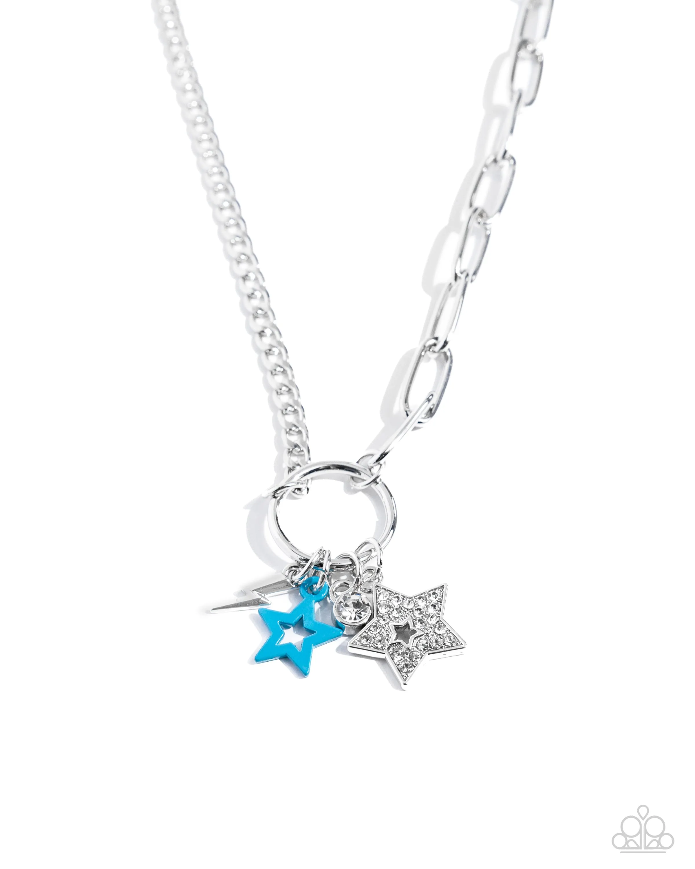 Stellar Sighting - Blue - Painted and Silver Star, Lightning Bolt, White Gem Paparazzi Short Necklace