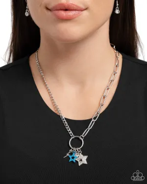 Stellar Sighting - Blue - Painted and Silver Star, Lightning Bolt, White Gem Paparazzi Short Necklace