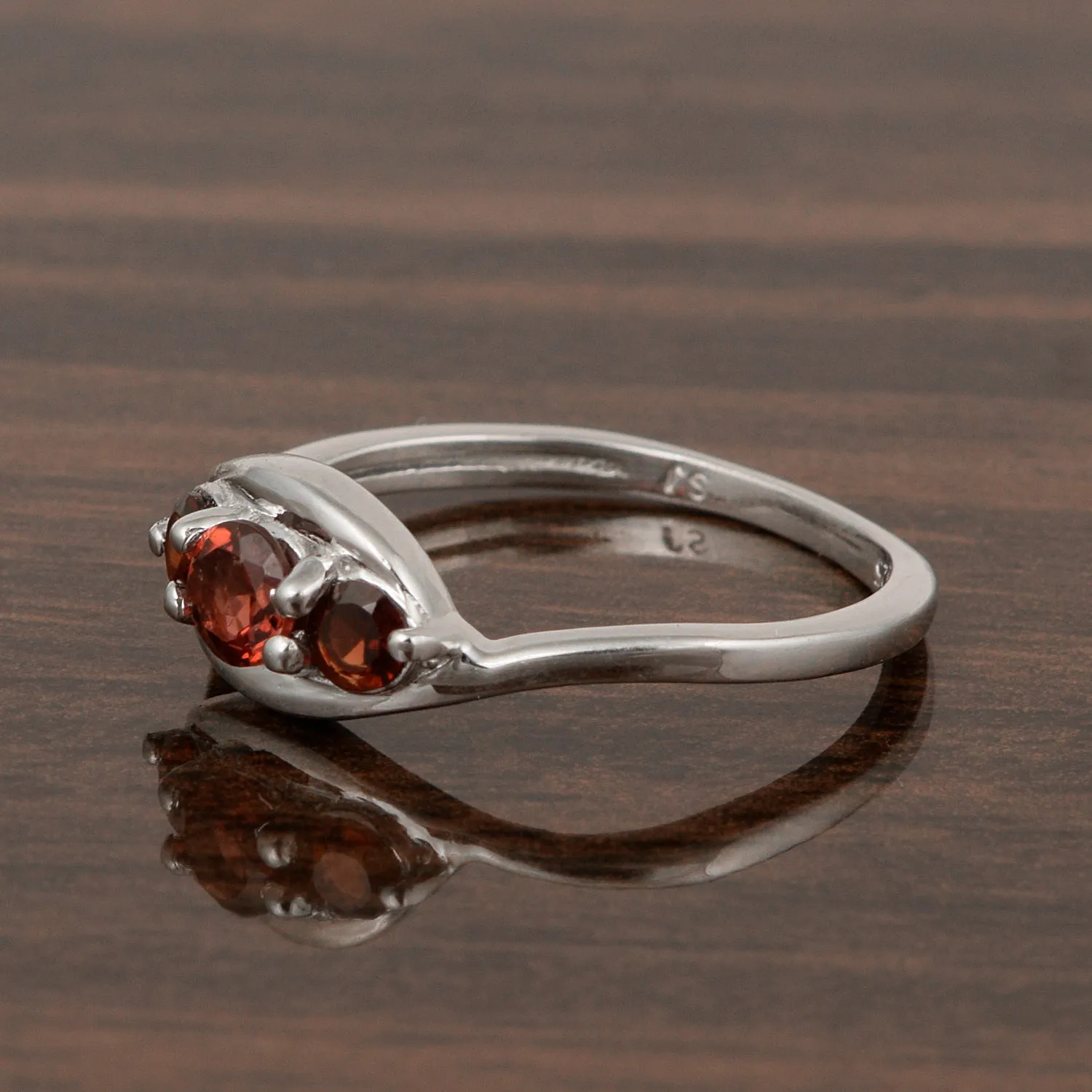 Sterling Silver 0.55 Ctw Round 4 MM Red Garnet 3-Stone Engagement Ring