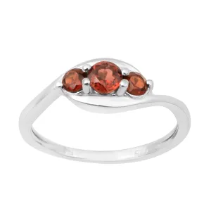 Sterling Silver 0.55 Ctw Round 4 MM Red Garnet 3-Stone Engagement Ring