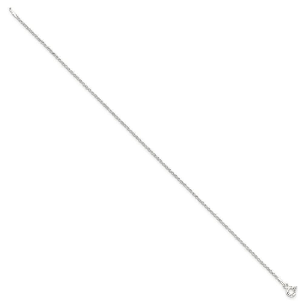 Sterling Silver 1.3mm Solid Rope Chain Anklet