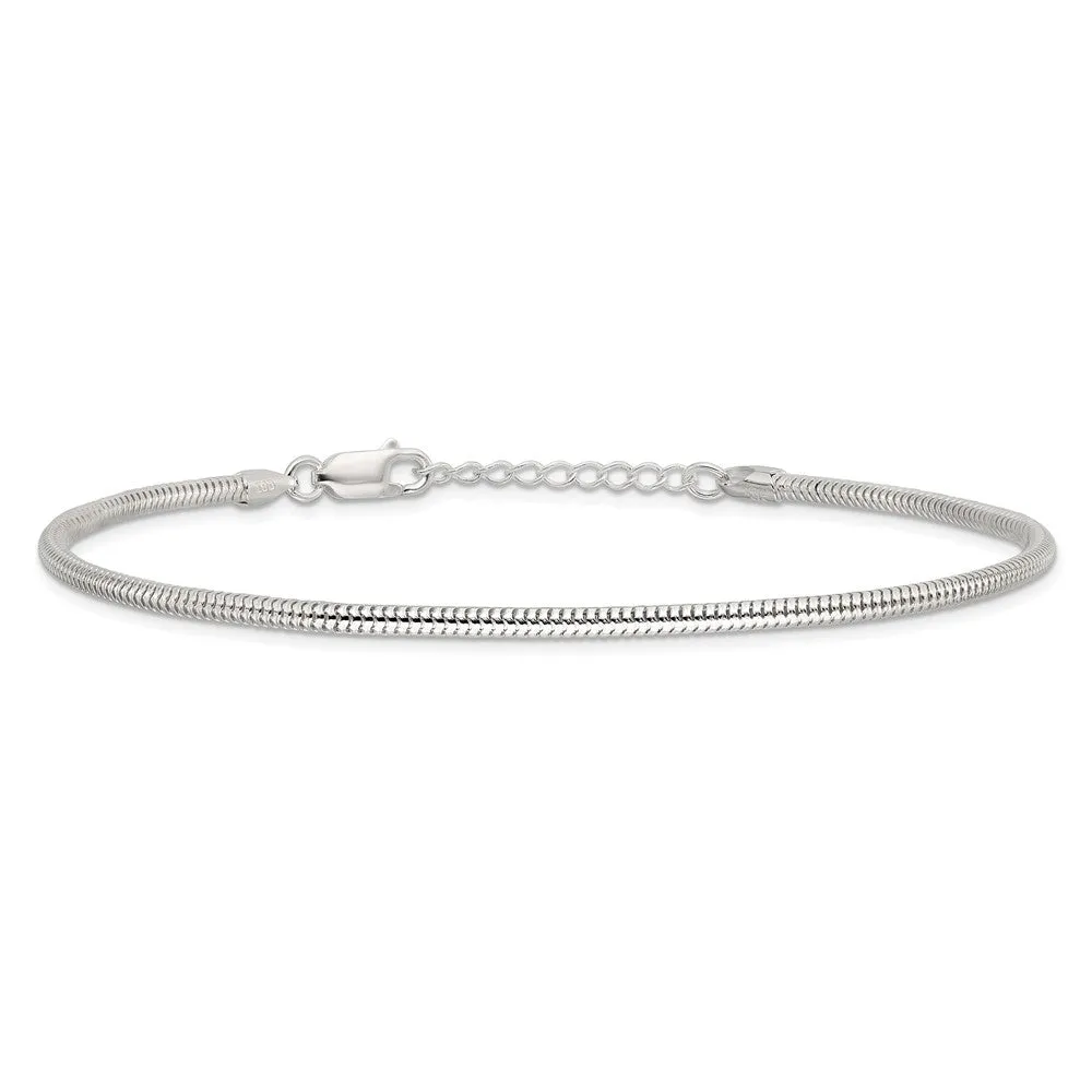 Sterling Silver 2.5mm Snake Chain 9in Plus 1in ext. Anklet