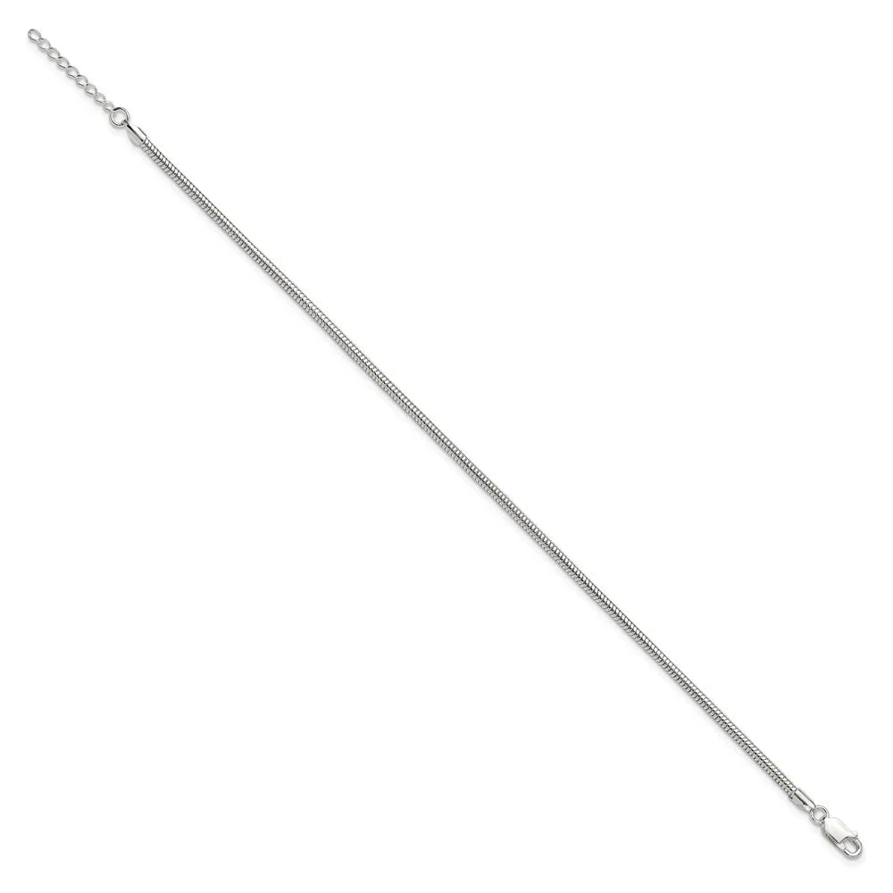 Sterling Silver 2.5mm Snake Chain 9in Plus 1in ext. Anklet