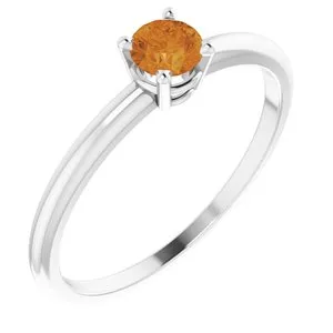 Sterling Silver 3 mm Round Imitation Citrine Birthstone Ring Size 3