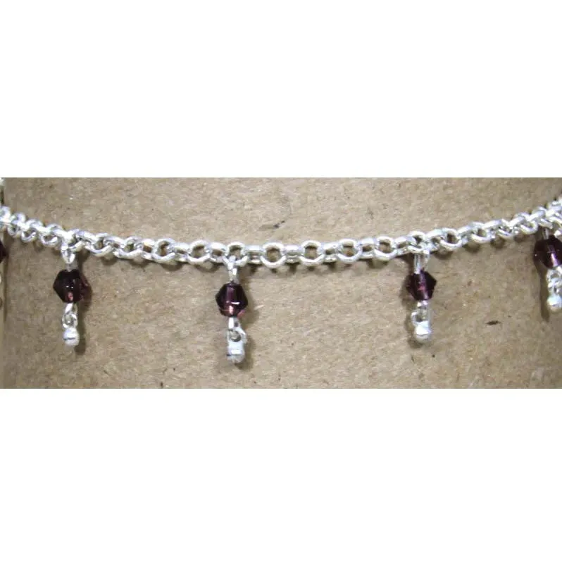 Sterling Silver Amethyst Anklet 10"