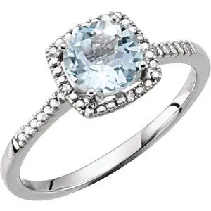 Sterling Silver Aquamarine & .01 CTW Diamond Ring Size 7