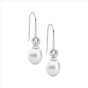 Sterling Silver Cubic Zirconia and Pearl Earrings