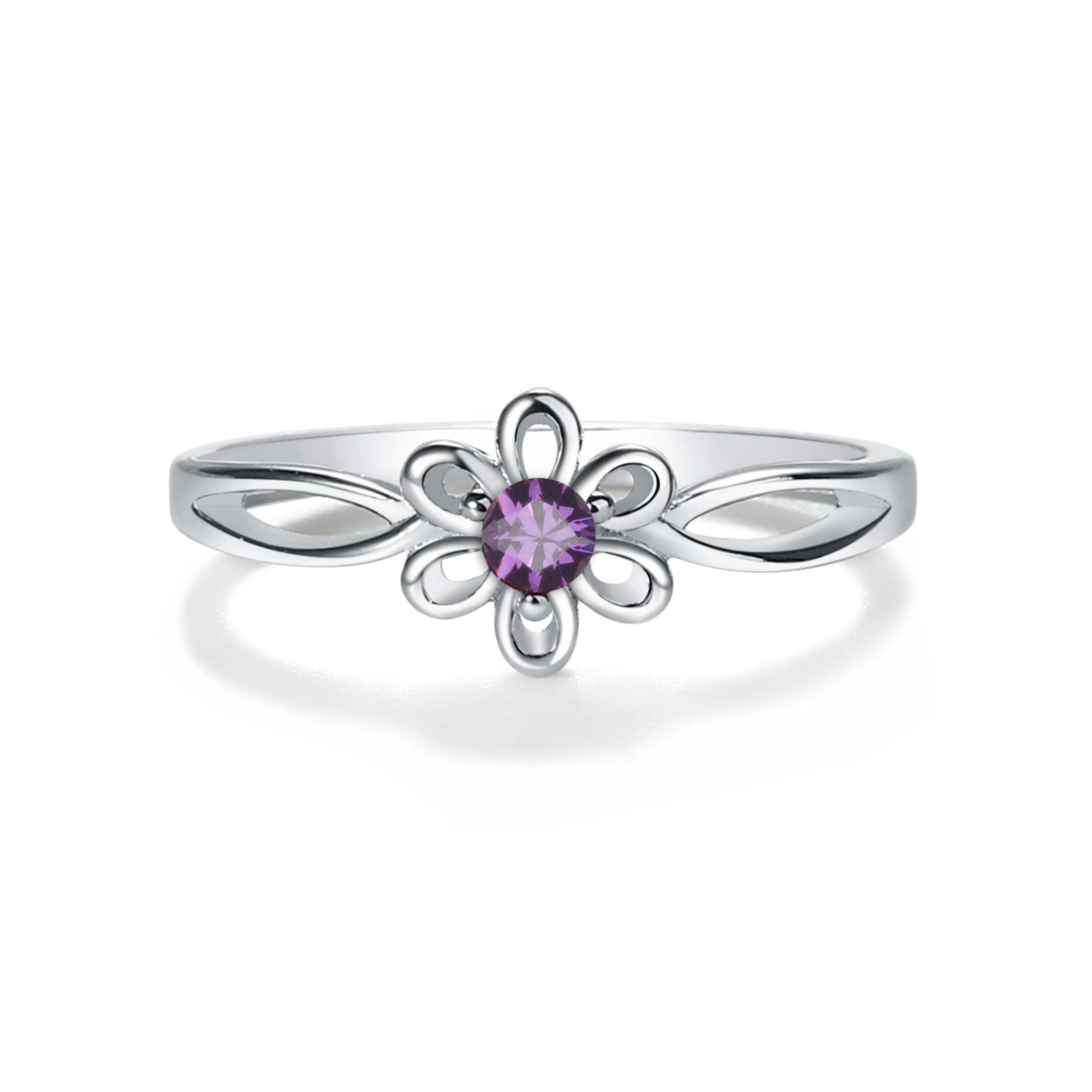Sterling Silver Daisy Birthstone Baby Ring for Kids