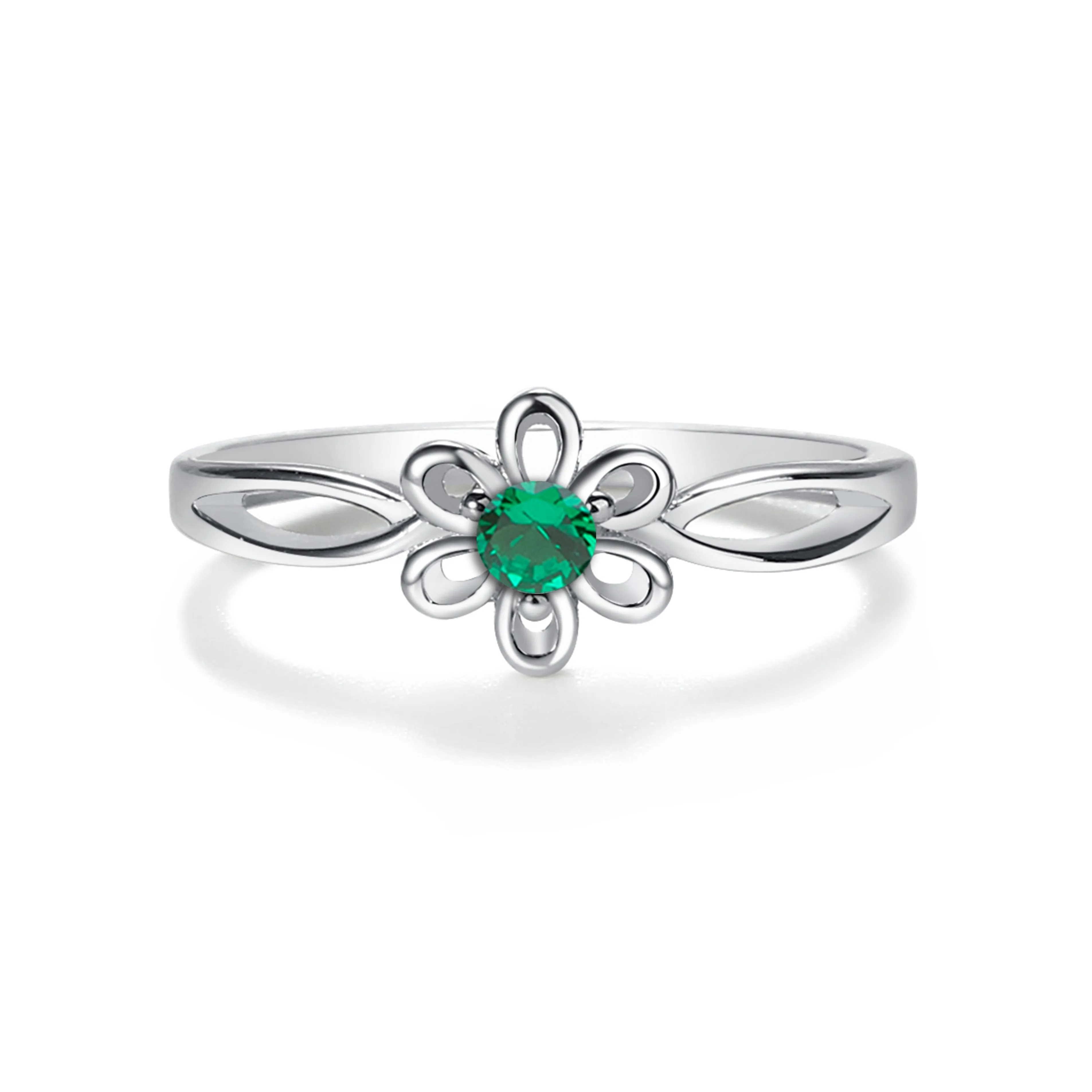 Sterling Silver Daisy Birthstone Baby Ring for Kids