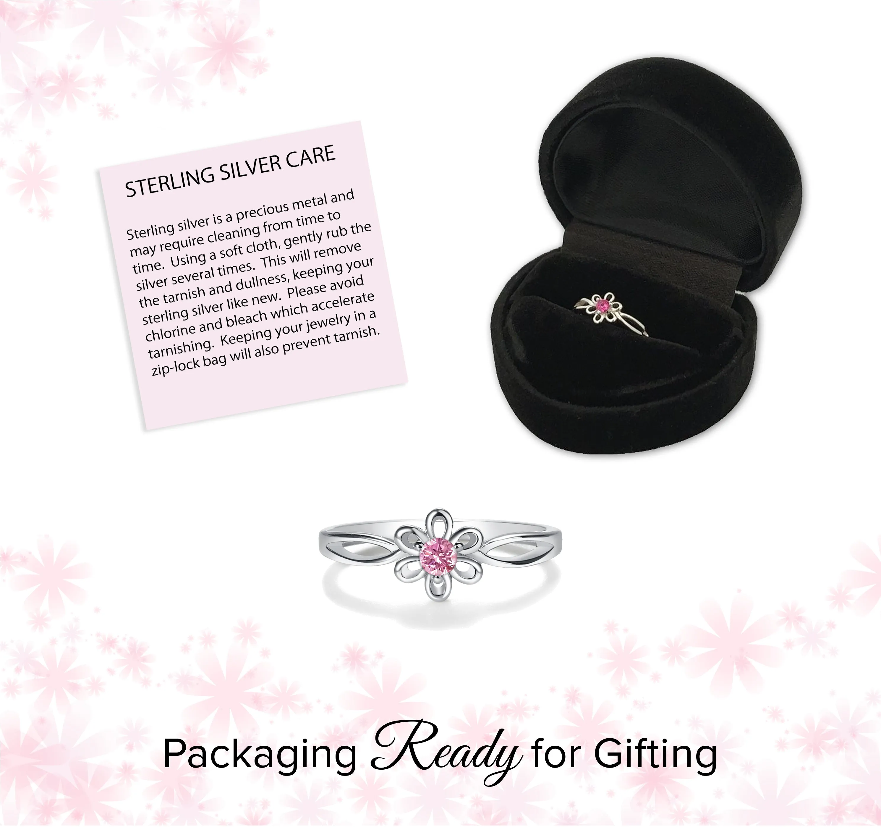 Sterling Silver Daisy Birthstone Baby Ring for Kids