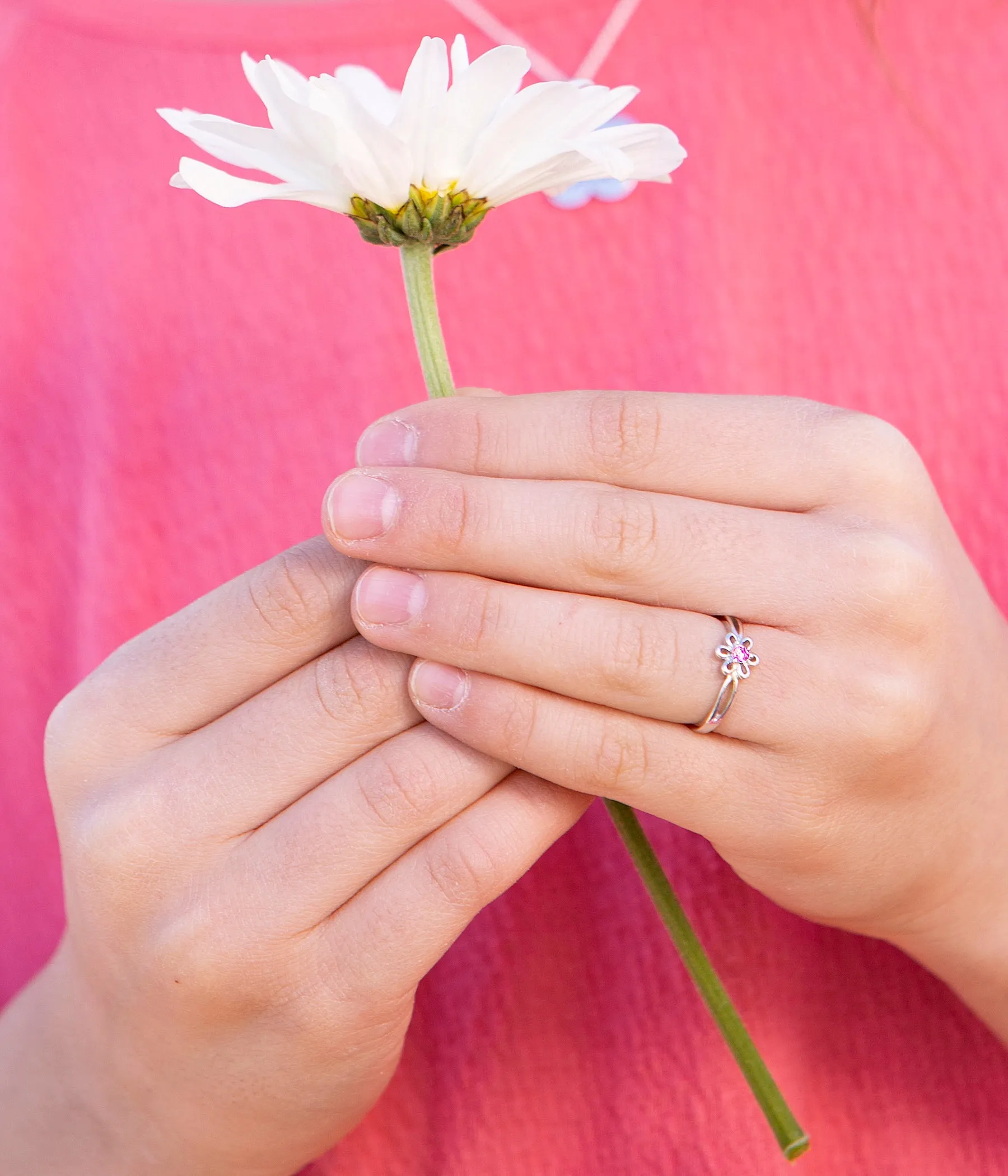 Sterling Silver Daisy Birthstone Baby Ring for Kids