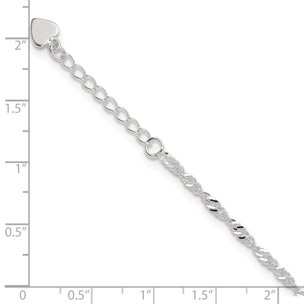 Sterling Silver D/C  Polished 9in Including a 1in Ext. Anklet