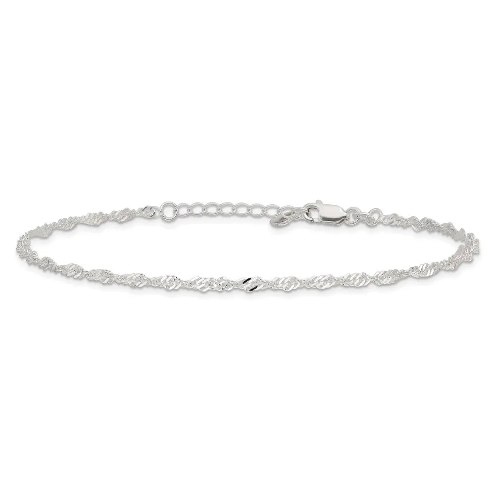 Sterling Silver D/C  Polished 9in Including a 1in Ext. Anklet