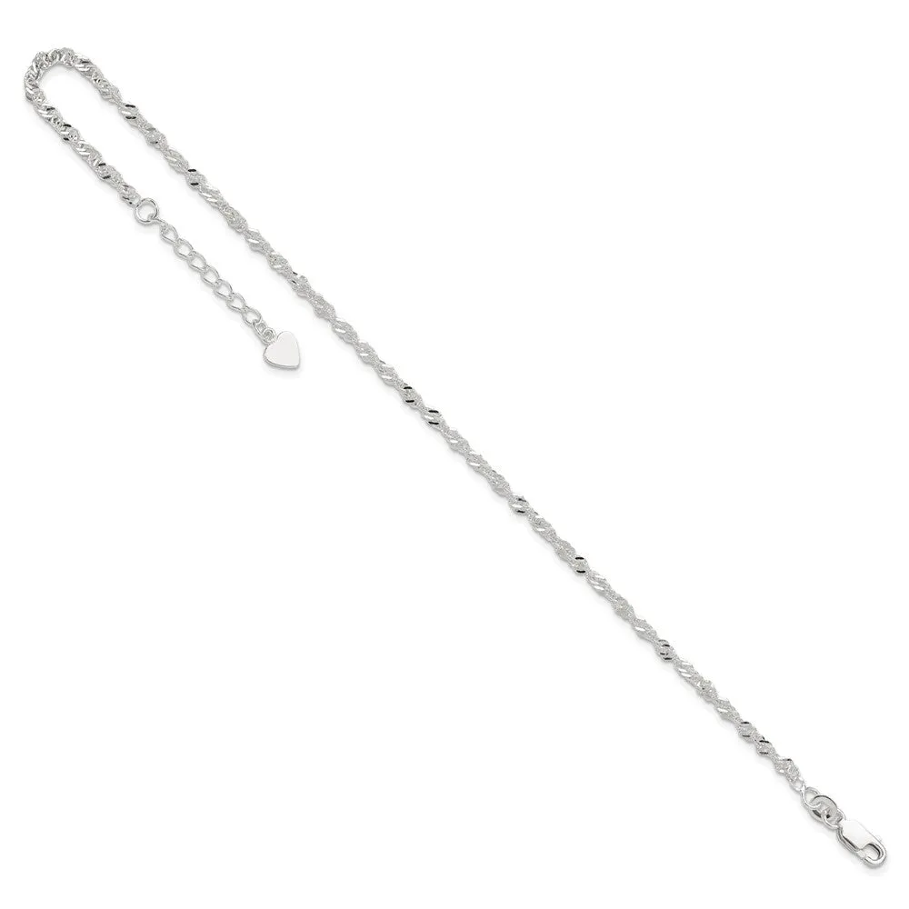 Sterling Silver D/C  Polished 9in Including a 1in Ext. Anklet