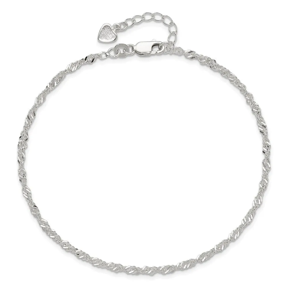 Sterling Silver D/C  Polished 9in Including a 1in Ext. Anklet