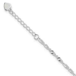 Sterling Silver D/C  Polished 9in Including a 1in Ext. Anklet