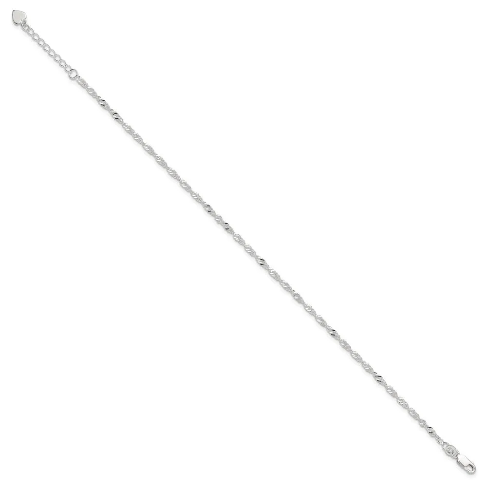 Sterling Silver D/C  Polished 9in Including a 1in Ext. Anklet