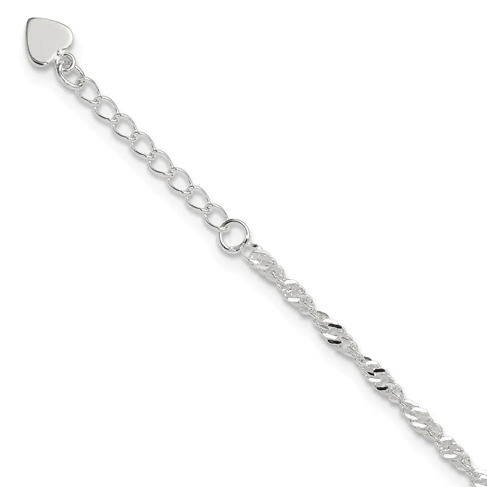 Sterling Silver D/C  Polished 9in Including a 1in Ext. Anklet
