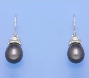 Sterling Silver Earrings with 10-10.5mm Drop Shape Freshwater Pearl