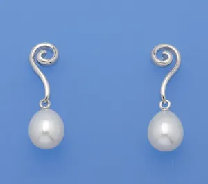 Sterling Silver Earrings with 8-8.5mm Drop Shape Freshwater Pearl