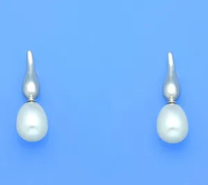 Sterling Silver Earrings with 8-8.5mm Drop Shape Freshwater Pearl