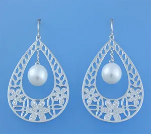 Sterling Silver Earrings with 9.5-10mm Drop Shape Freshwater Pearl