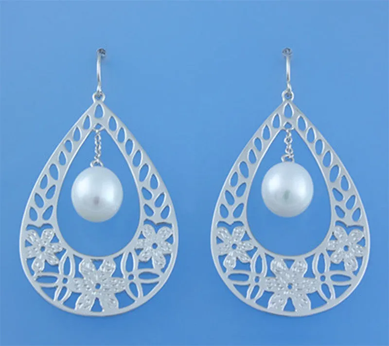 Sterling Silver Earrings with 9.5-10mm Drop Shape Freshwater Pearl