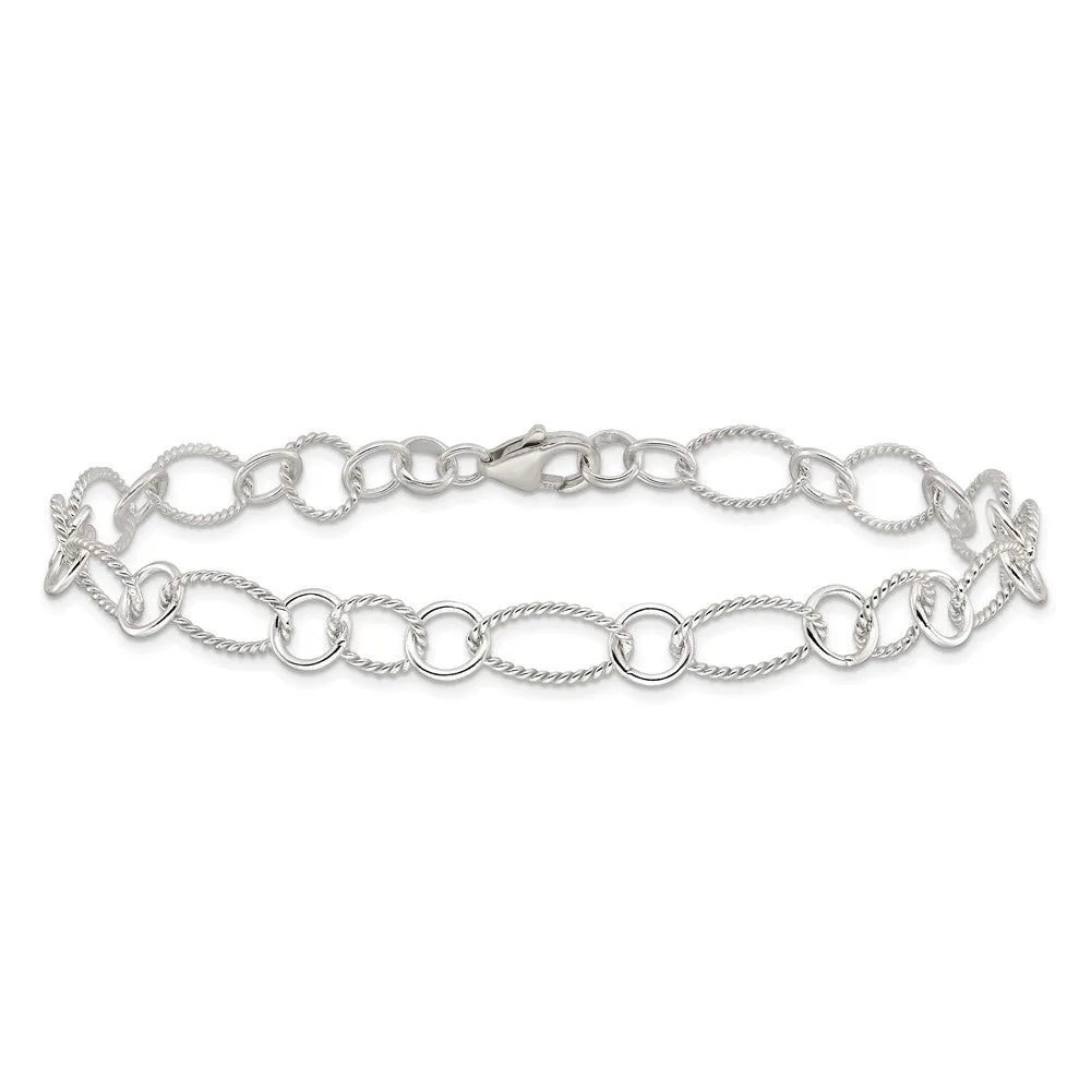 Sterling Silver Fancy Link Anklet