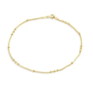 Sterling Silver Fine Venetian Chain Anklet With Bead Details