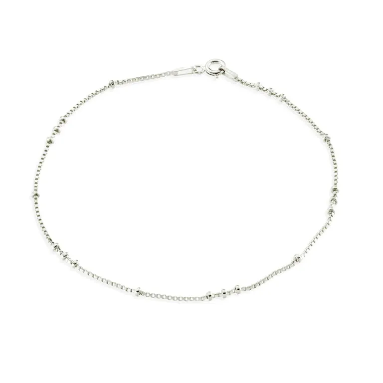Sterling Silver Fine Venetian Chain Anklet With Bead Details