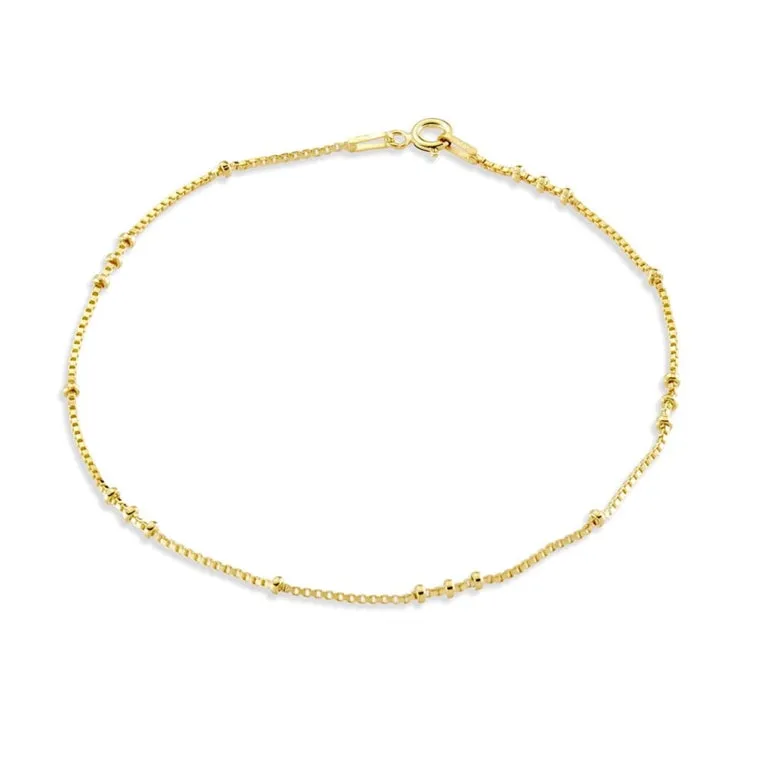 Sterling Silver Fine Venetian Chain Anklet With Bead Details
