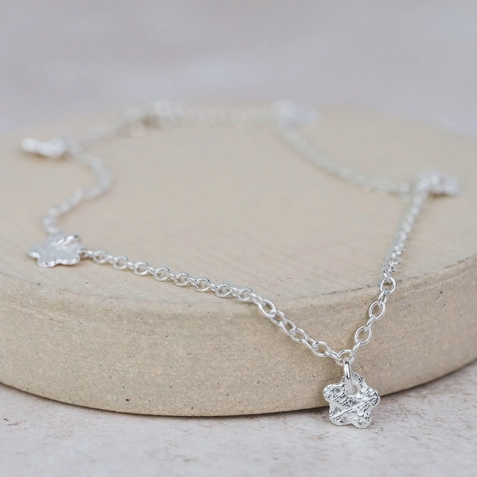 Sterling Silver Flower Charm Anklet