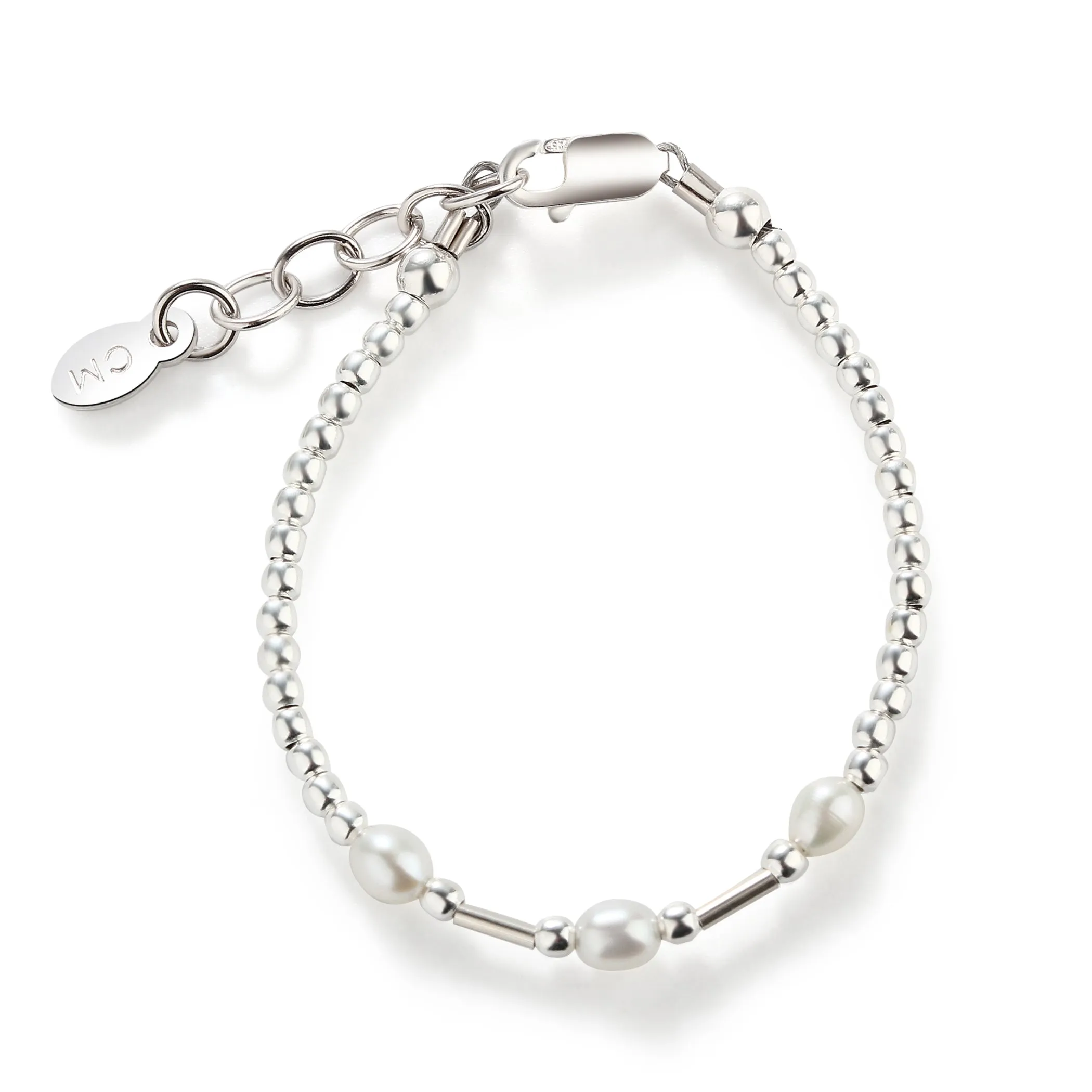 Sterling Silver Freshwater Rice Pearl Baby Bracelet for Girls