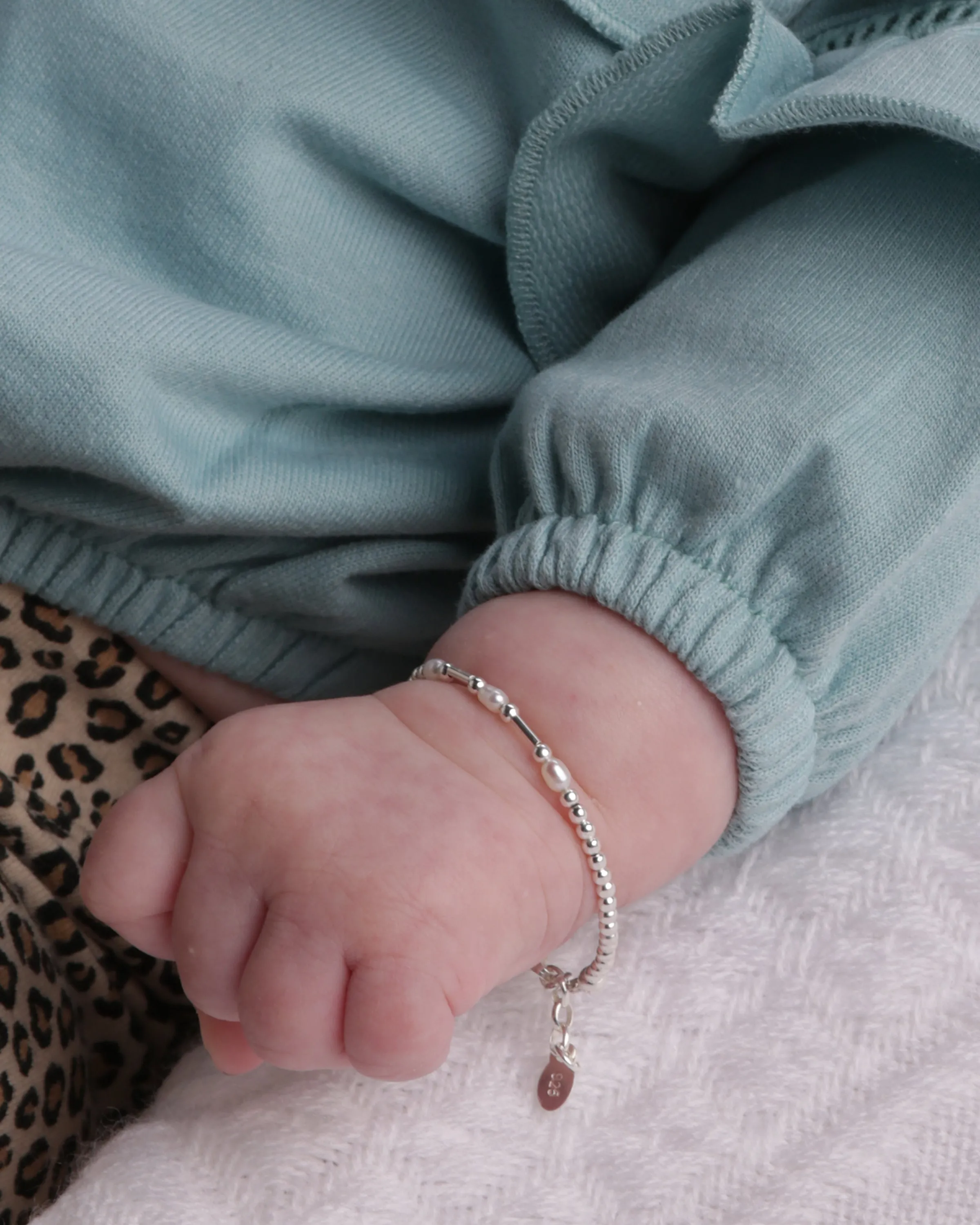 Sterling Silver Freshwater Rice Pearl Baby Bracelet for Girls