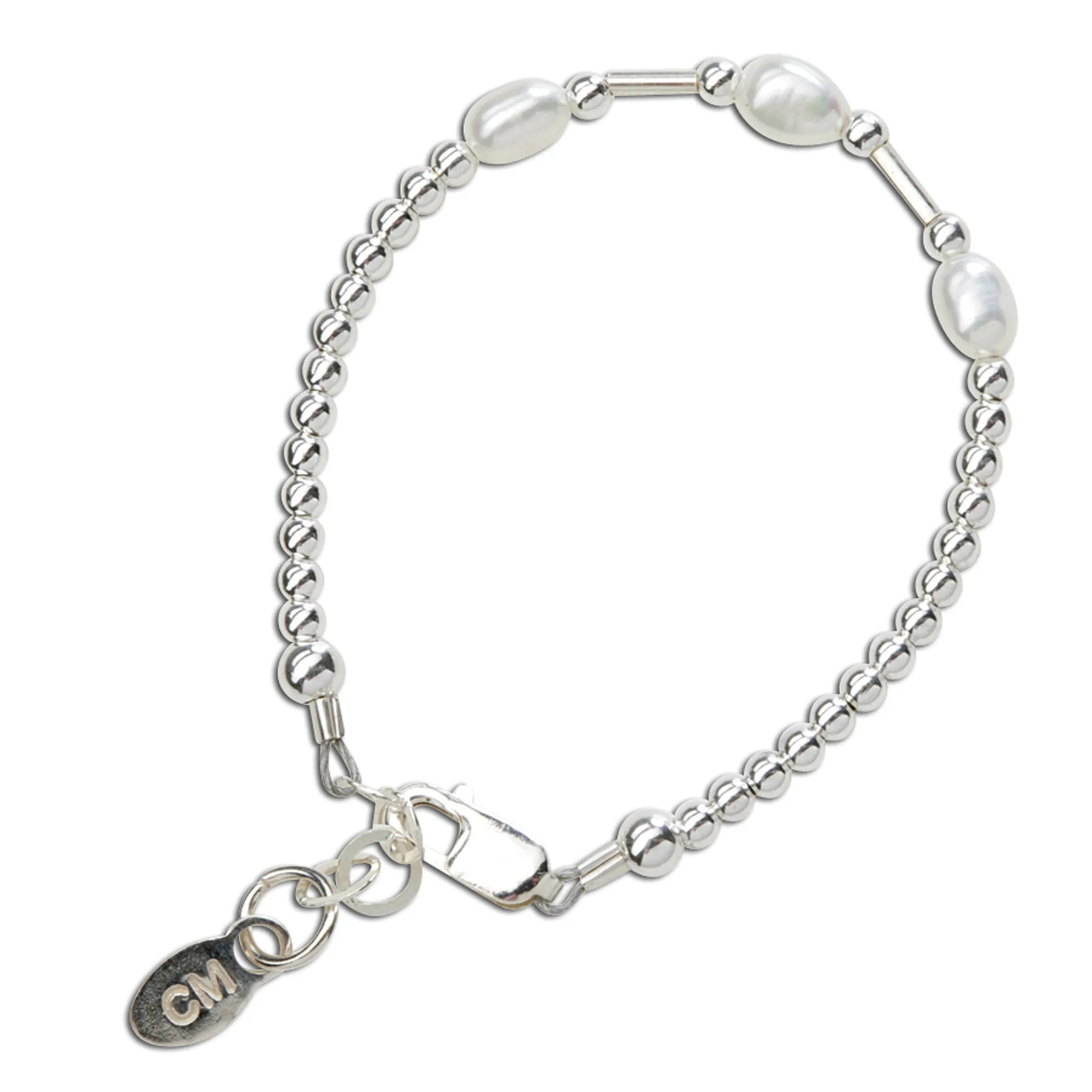 Sterling Silver Freshwater Rice Pearl Baby Bracelet for Girls