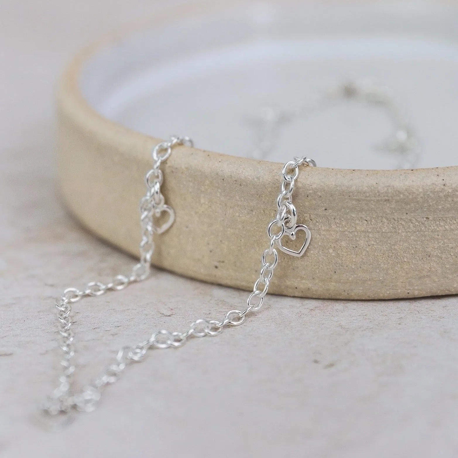 Sterling Silver Geo Heart Charm Anklet